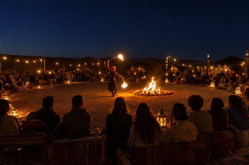 The whole camp watching the fire show